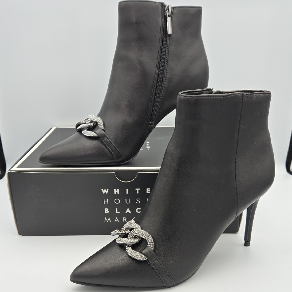 White House Black Market Black Avery Chain Detail‎ Bootie, Black Size 9